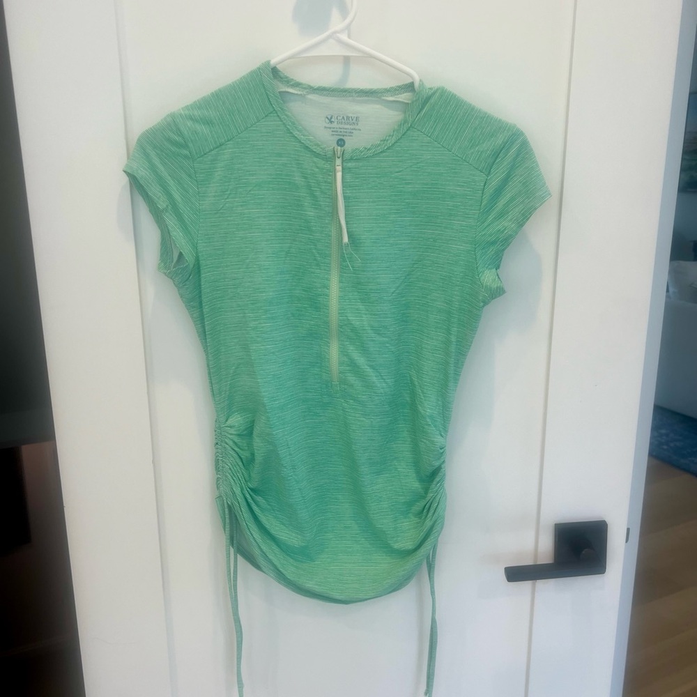 Carve Designs Mint Green Short Sleeve Zip Swim Top with Side Ties